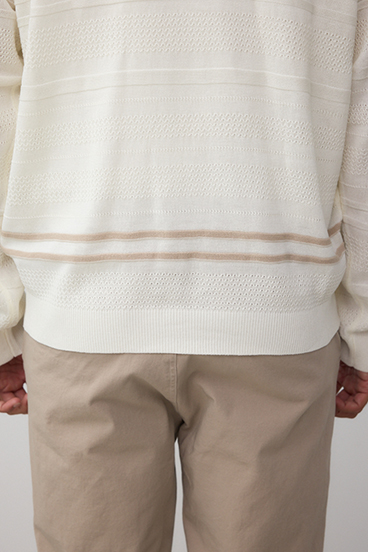 編地変化長袖ニットポロ 詳細画像