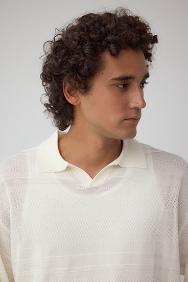 編地変化長袖ニットポロ