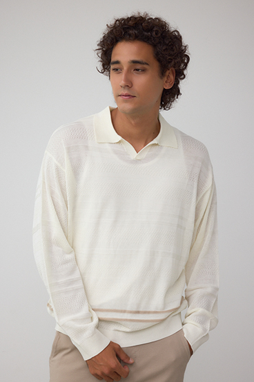 編地変化長袖ニットポロ 詳細画像