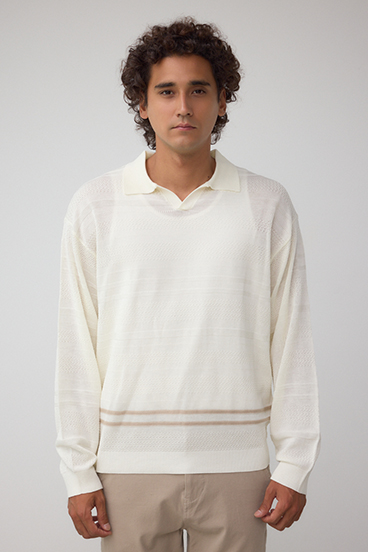 編地変化長袖ニットポロ 詳細画像