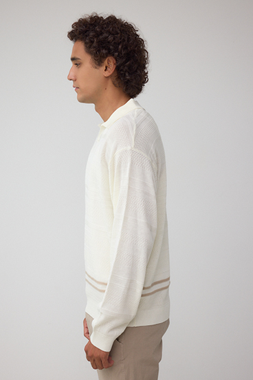 編地変化長袖ニットポロ 詳細画像