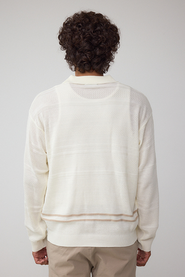 編地変化長袖ニットポロ 詳細画像