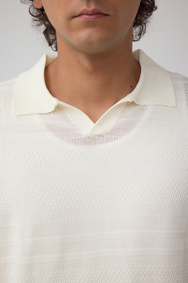 編地変化長袖ニットポロ 詳細画像