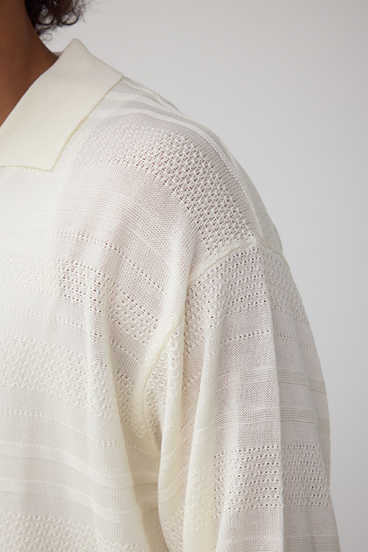 編地変化長袖ニットポロ 詳細画像