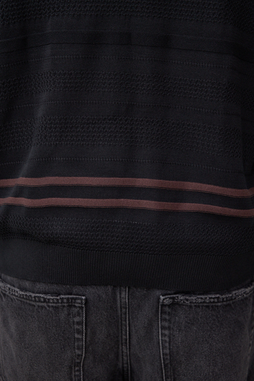 編地変化長袖ニットポロ 詳細画像