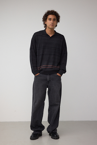 編地変化長袖ニットポロ 詳細画像