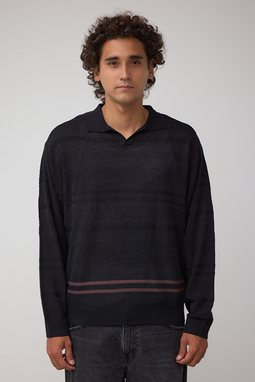 編地変化長袖ニットポロ 詳細画像