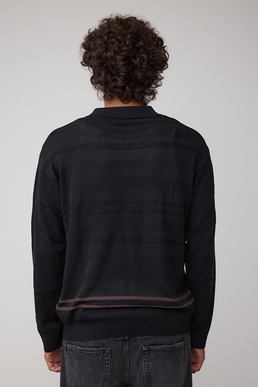 編地変化長袖ニットポロ 詳細画像