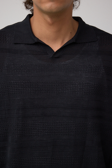 編地変化長袖ニットポロ 詳細画像