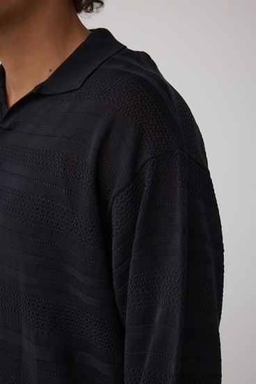 編地変化長袖ニットポロ 詳細画像