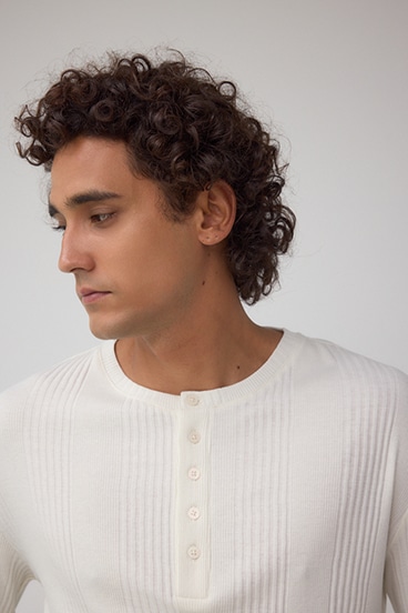 ランダムリブヘンリーネックTシャツ 詳細画像