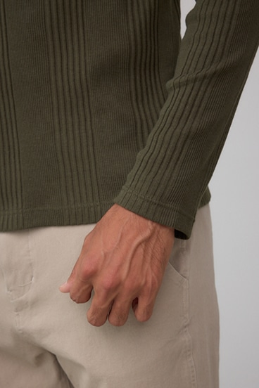 ランダムリブヘンリーネックTシャツ 詳細画像