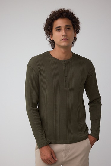 ランダムリブヘンリーネックTシャツ 詳細画像