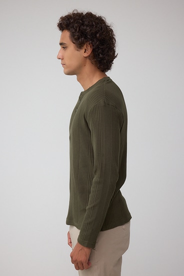 ランダムリブヘンリーネックTシャツ 詳細画像