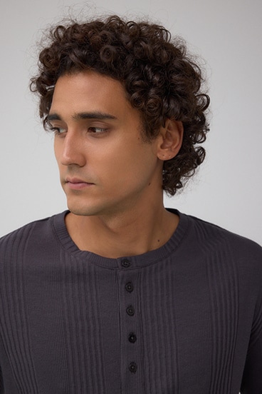 ランダムリブヘンリーネックTシャツ 詳細画像