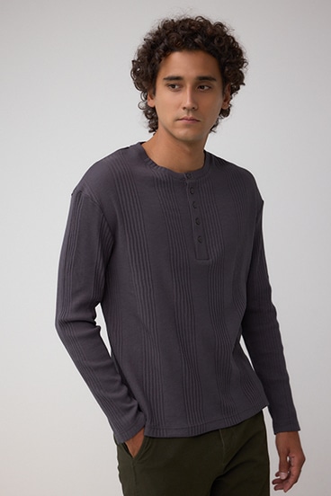 ランダムリブヘンリーネックTシャツ 詳細画像