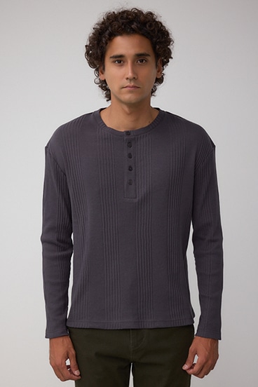 ランダムリブヘンリーネックTシャツ 詳細画像