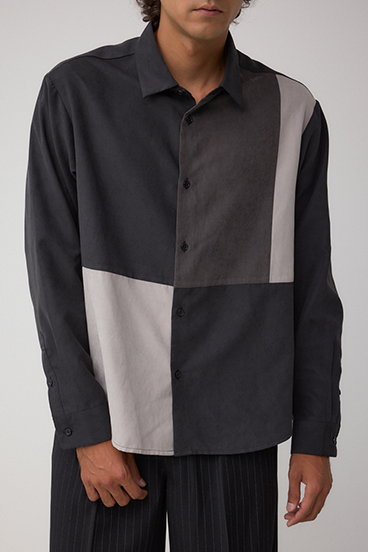 パネルスウィッチングフェイクスウェードシャツ