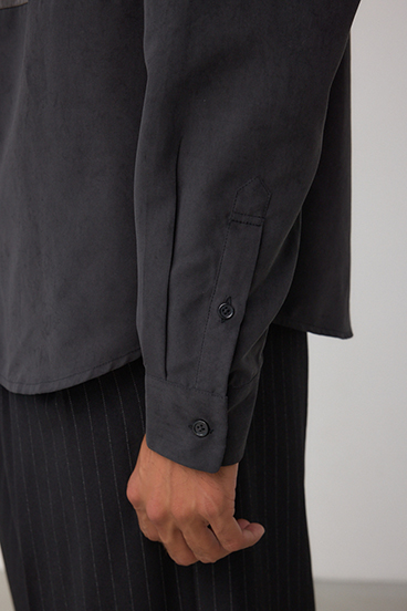 パネルスウィッチングフェイクスウェードシャツ 詳細画像