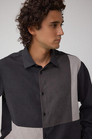 パネルスウィッチングフェイクスウェードシャツ