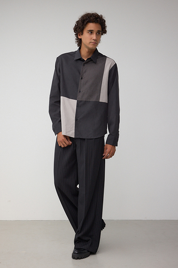 パネルスウィッチングフェイクスウェードシャツ 詳細画像