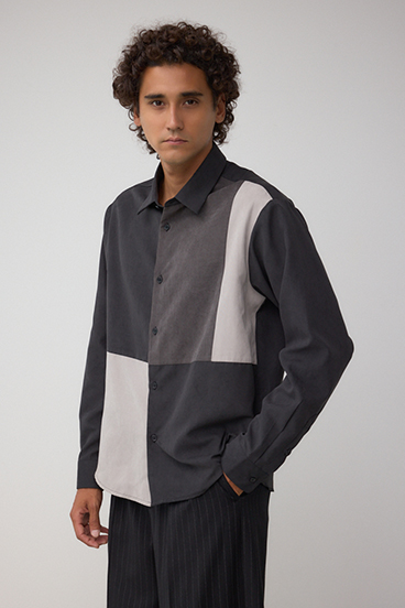 パネルスウィッチングフェイクスウェードシャツ 詳細画像