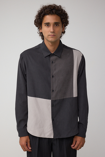 パネルスウィッチングフェイクスウェードシャツ 詳細画像