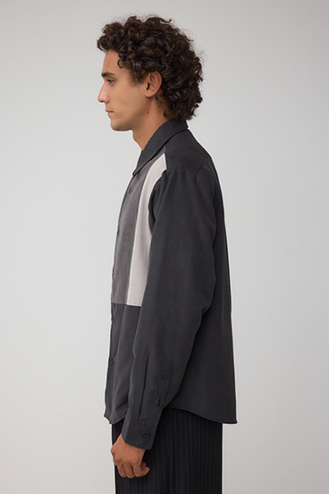 パネルスウィッチングフェイクスウェードシャツ 詳細画像