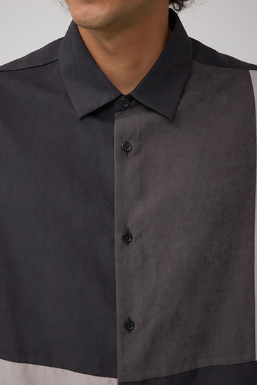 パネルスウィッチングフェイクスウェードシャツ 詳細画像