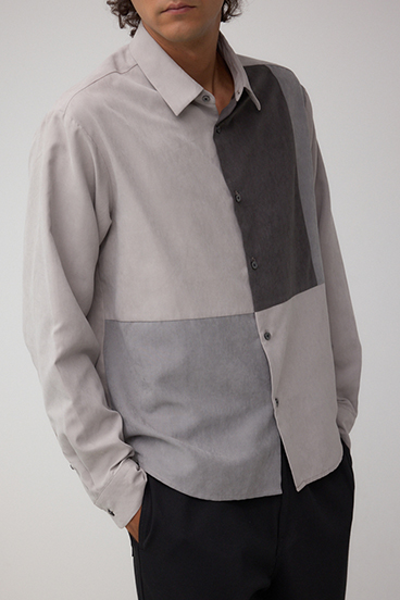 パネルスウィッチングフェイクスウェードシャツ