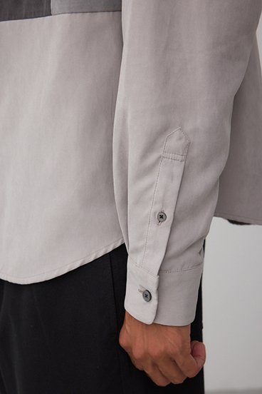 パネルスウィッチングフェイクスウェードシャツ 詳細画像