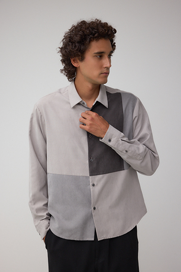 パネルスウィッチングフェイクスウェードシャツ 詳細画像