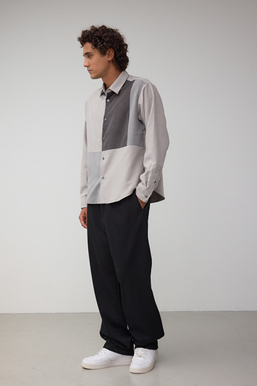 パネルスウィッチングフェイクスウェードシャツ 詳細画像