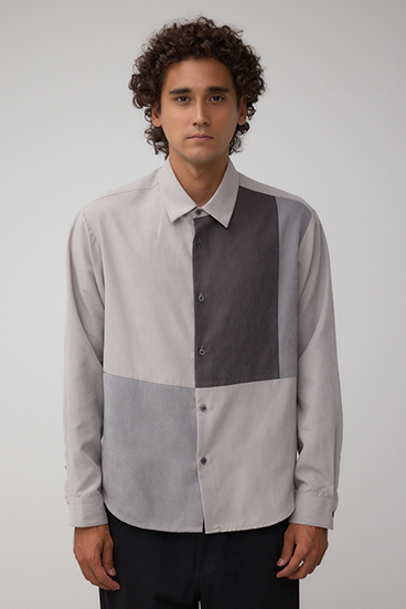 パネルスウィッチングフェイクスウェードシャツ 詳細画像