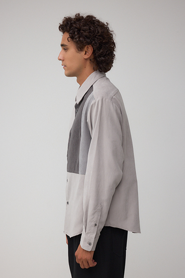 パネルスウィッチングフェイクスウェードシャツ 詳細画像