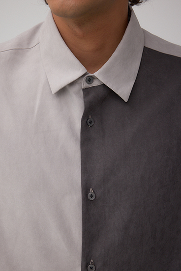 パネルスウィッチングフェイクスウェードシャツ 詳細画像