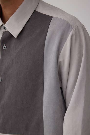 パネルスウィッチングフェイクスウェードシャツ 詳細画像