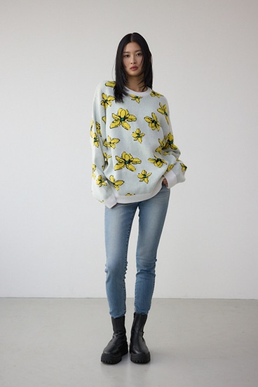 フラワーダブルジャガードニット 詳細画像