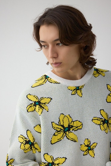 フラワーダブルジャガードニット 詳細画像