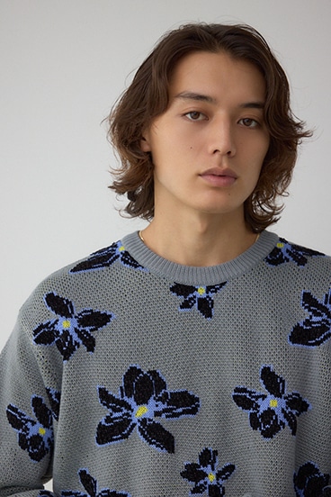 フラワーダブルジャガードニット 詳細画像