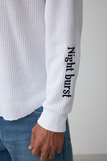 袖刺繍ワッフルトップス 詳細画像