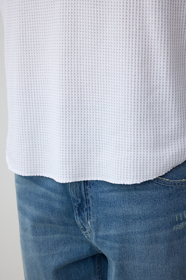 袖刺繍ワッフルトップス 詳細画像