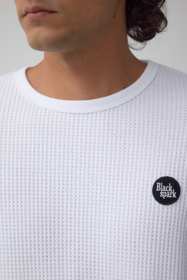 袖刺繍ワッフルトップス 詳細画像