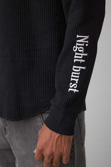 袖刺繍ワッフルトップス 詳細画像