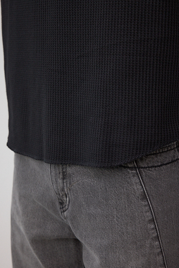 袖刺繍ワッフルトップス 詳細画像