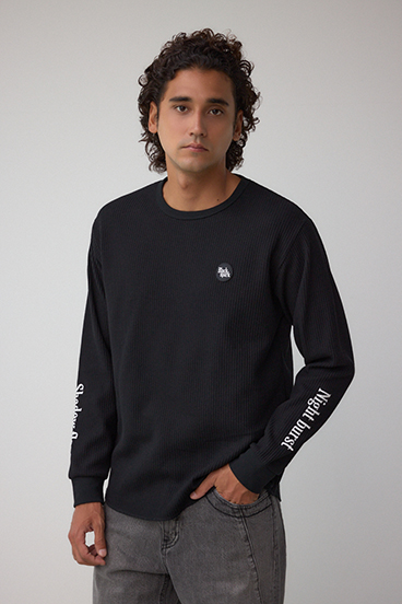 袖刺繍ワッフルトップス 詳細画像