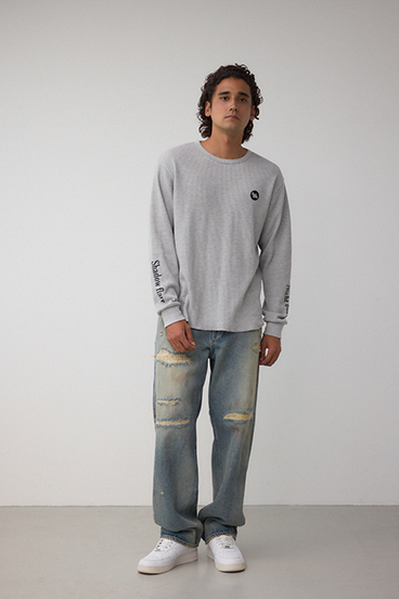 袖刺繍ワッフルトップス 詳細画像