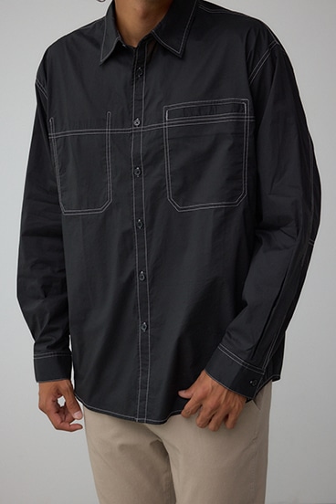 配色ステッチ長袖シャツ