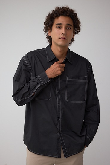 配色ステッチ長袖シャツ 詳細画像