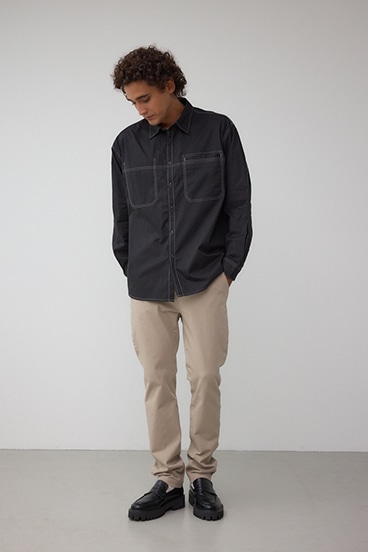 配色ステッチ長袖シャツ 詳細画像